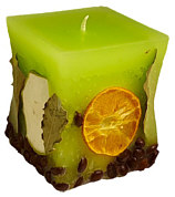 Candle cuboid Potpourri Fruechte (fruits) lime green