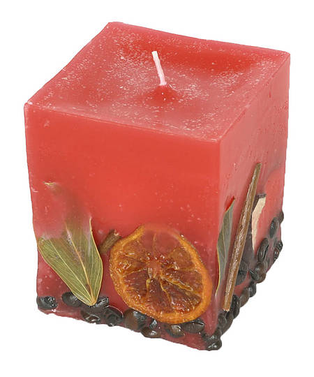 Candle cuboid Potpourri Fruechte (fruits) cherry red
