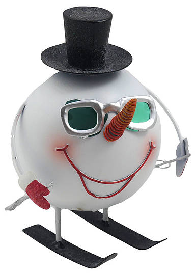 Metal figurine snow man with top hat, 15cm