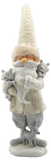 Father Christmas standing with Foxes and deer, white 12cm