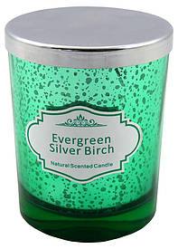 Scented candle green glass, evergreen & silverbirch, H: 10cm, D: 8cm