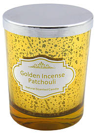 Scented candle golden glass, golden incense & patchouli, H: 10cm, D: 8cm