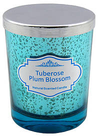 Scented candle turquoise glass, tuberose & plum blossom, H: 10cm, D: 8cm