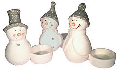 Set of 3 snowmen, with tealight holder 12-12.5cm