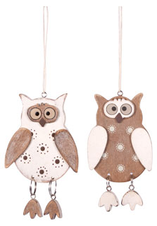 Wooden pendant owl with dots small, diff. motifs