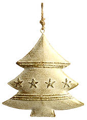 Metallanhänger Tanne mit Sternen, gold, 9.5cm