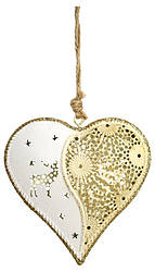 Metal pendant Heart with Reindeer, creme/gold, 9.5cm