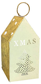 Teal light box "X-Mas" with Tree, creme/gold, 17x8.5cm