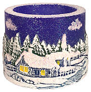 Tea light cylinder "Winter village" dunkelblau, 8 x 10 cm
