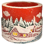 Tea light cylinder "Winter village" orange, 8 x 10 cm