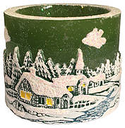 Tea light cylinder "Winter village" green, 8 x 10 cm