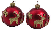 Candle bowl red with golden reindeers, set of 2