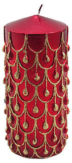 Candle cylinder red with golden chains