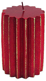 Candle cylinder red with golden lines