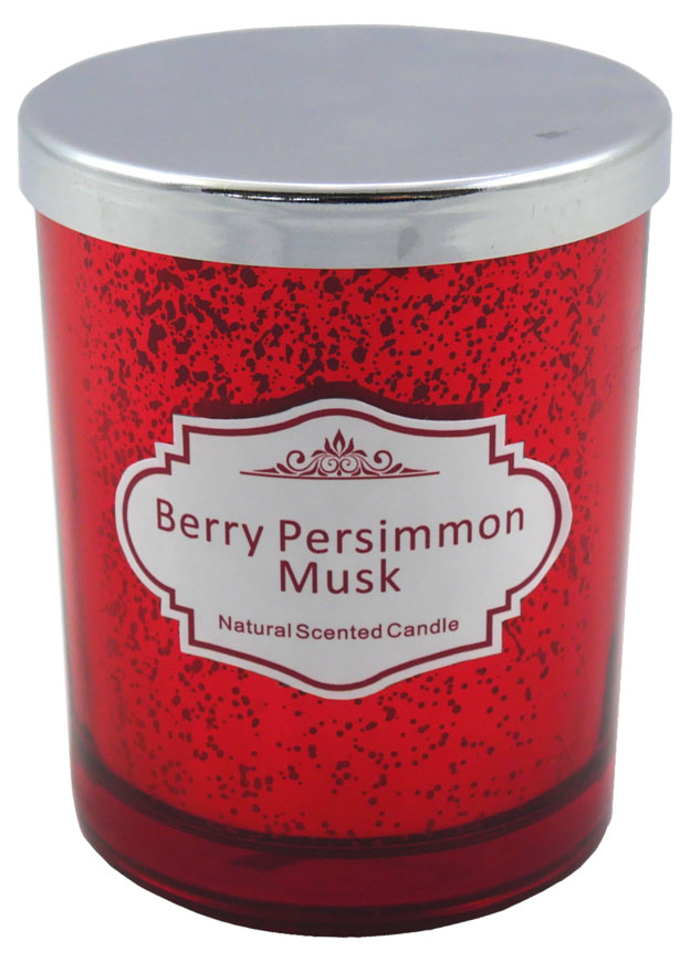 Scented candle red glass, berry persimmon & musk, H: 10cm, D: 8cm, 