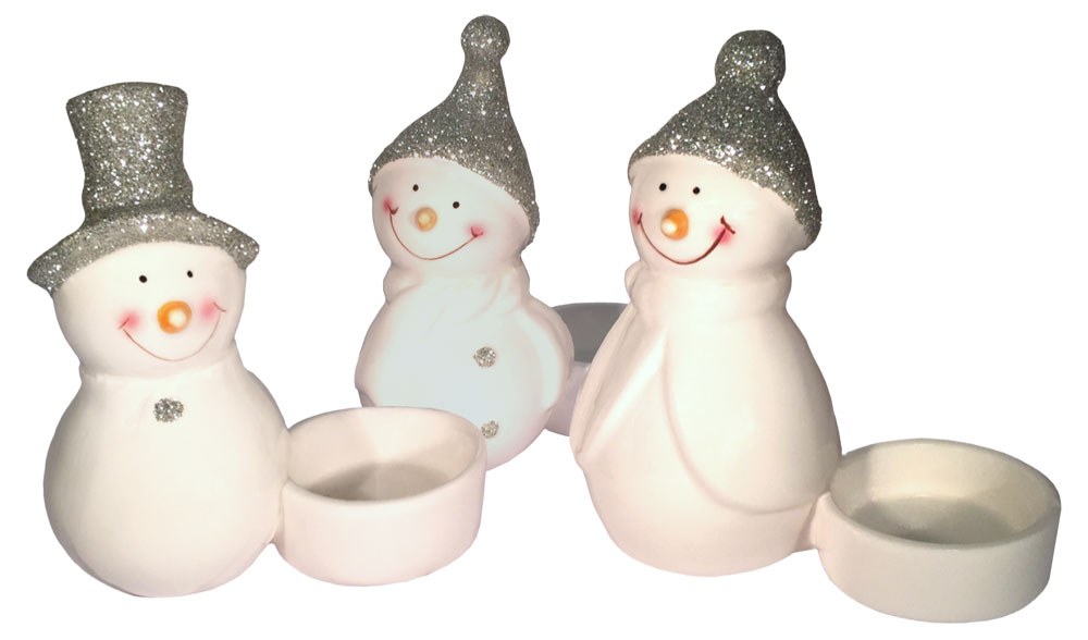 Set of 3 snowmen, with tealight holder 12-12.5cm, 
