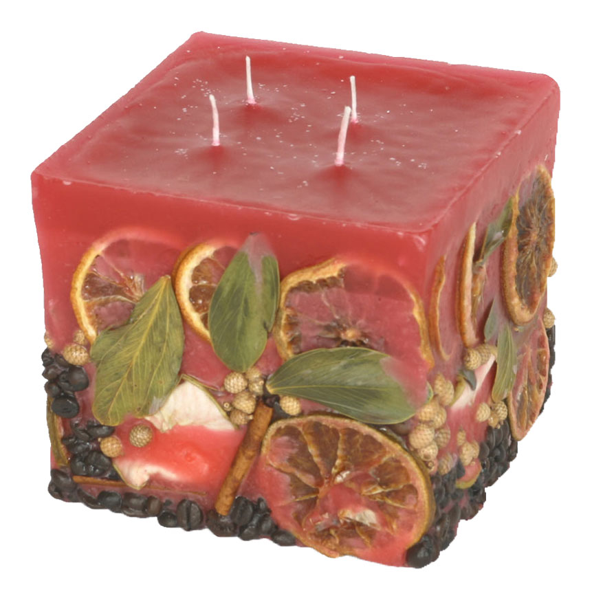 Candle cuboid Potpourri Fruechte (fruits) cherry red, 