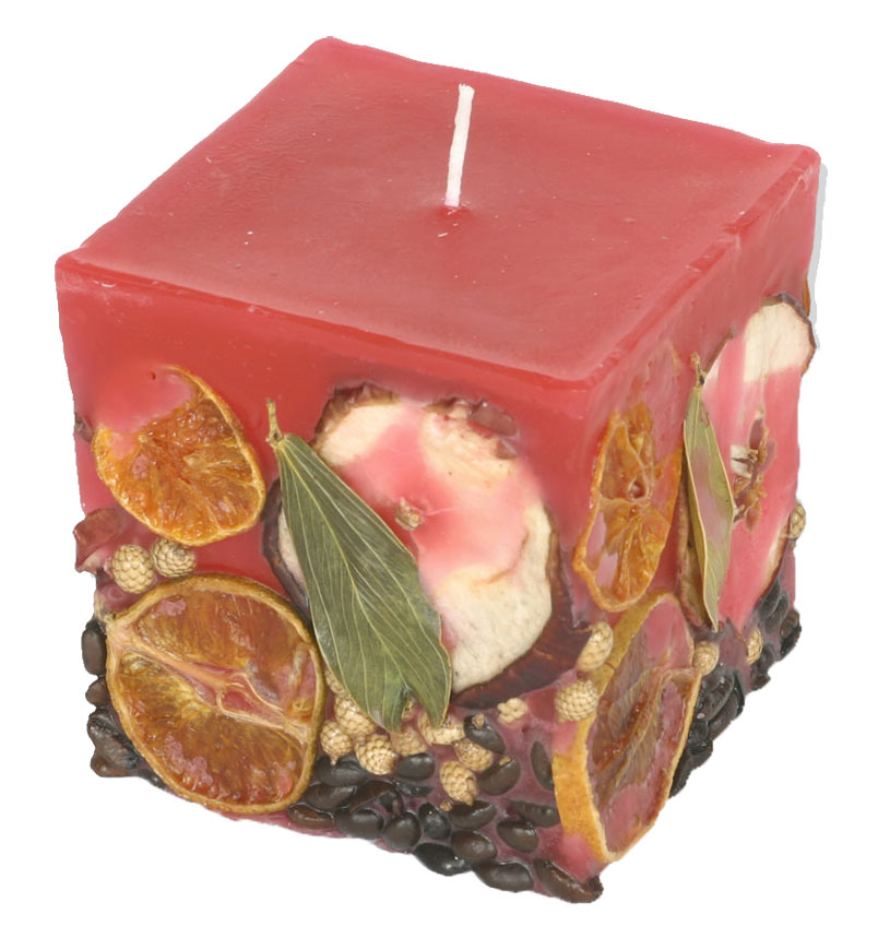 Candle cuboid Potpourri Fruechte (fruits) cherry red, 