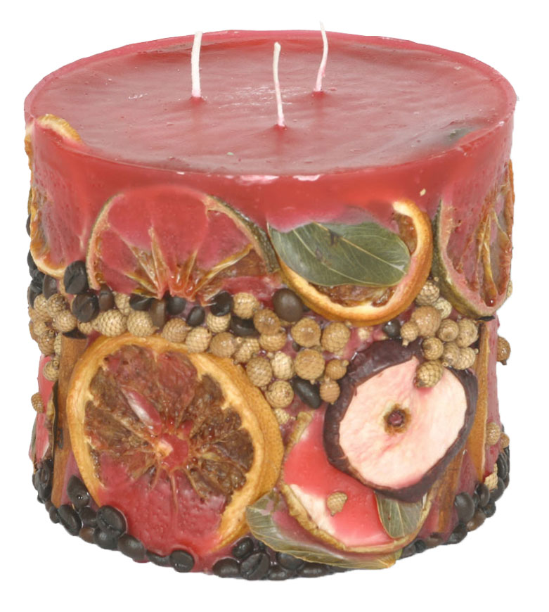 Candle cylinder Potpourri Fruechte (fruits) cherry red, 
