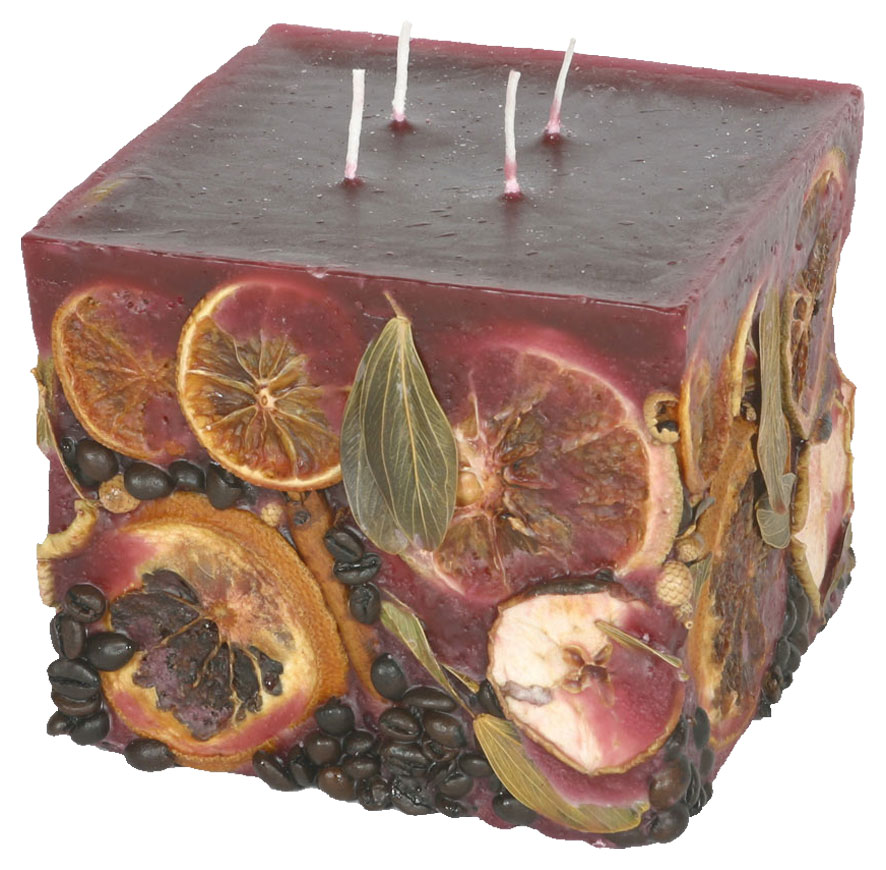 Candle cuboid Potpourri Fruechte (fruits) bordeaux, 