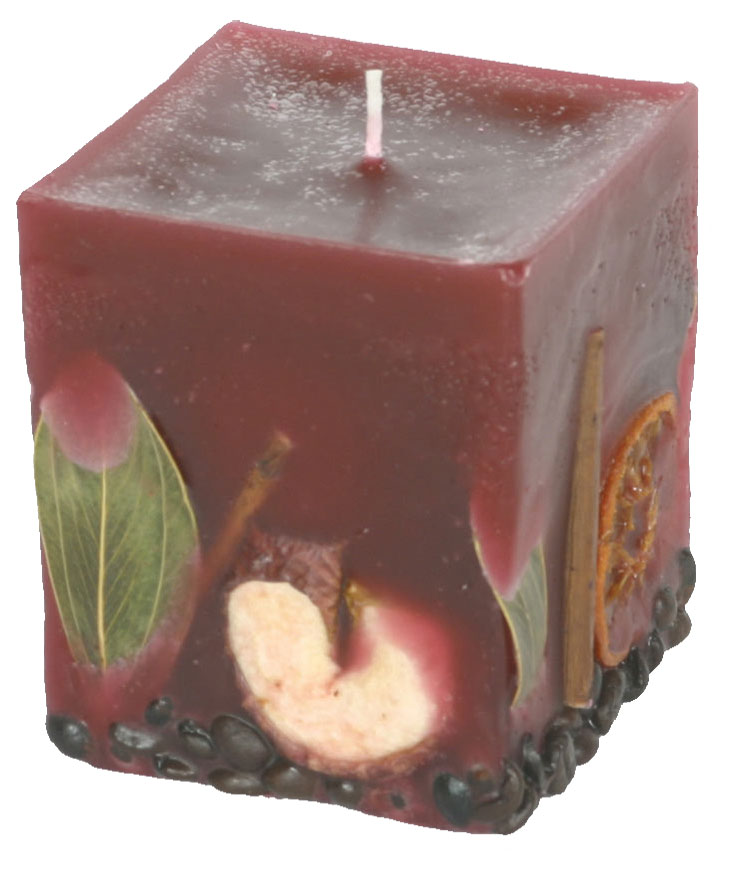 Candle cuboid Potpourri Fruechte (fruits) bordeaux, 