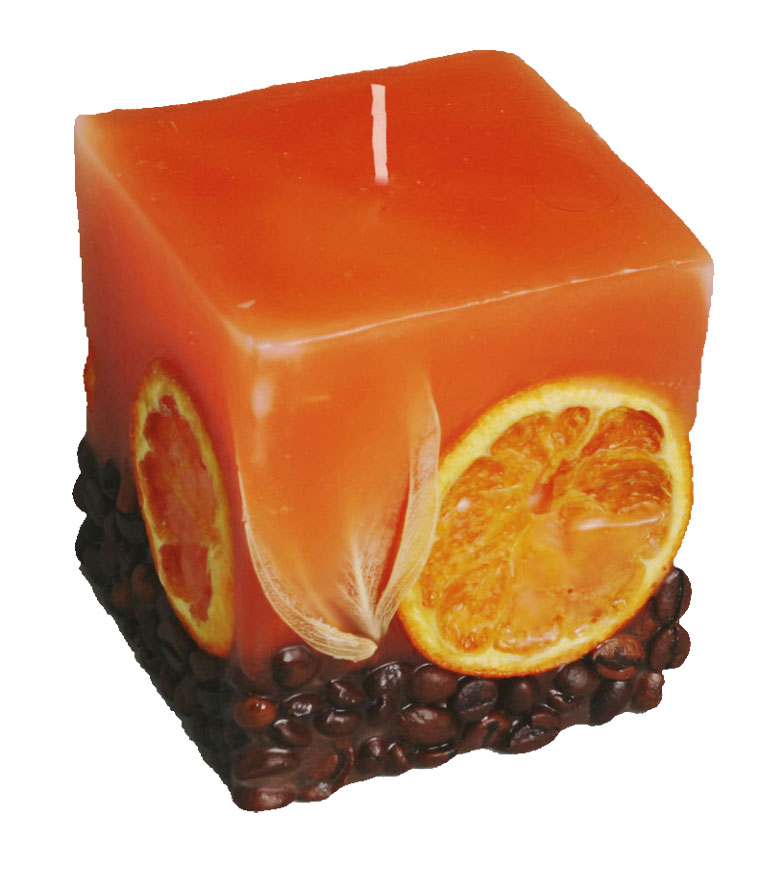 Candle cuboid Potpourri Fruechte (fruits) orange, 