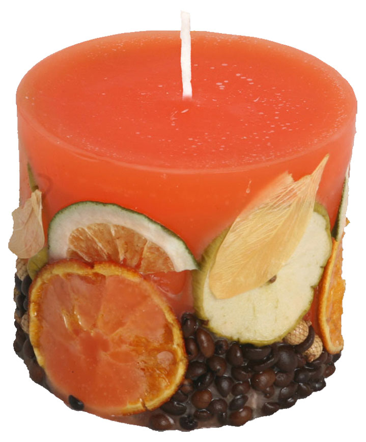 Candle cylinder Potpourri Fruechte (fruits) orange, 