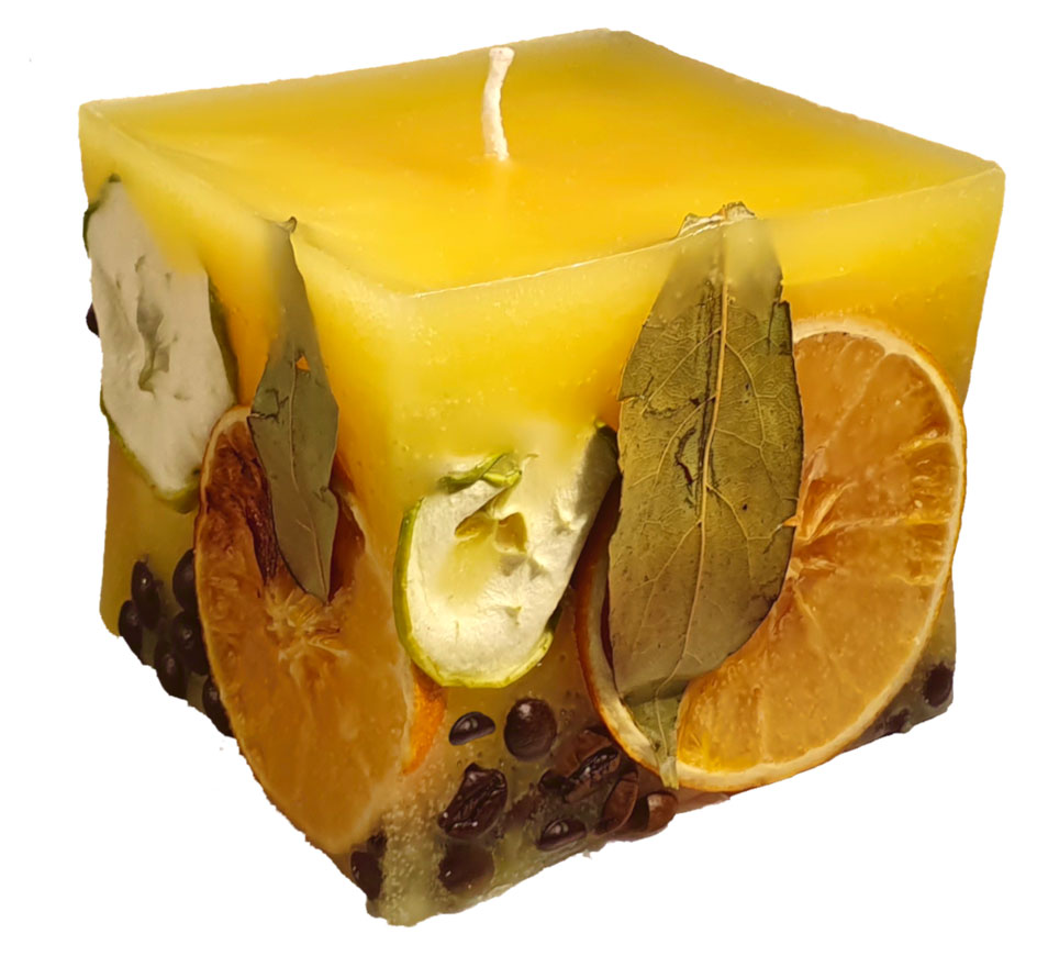 Candle cuboid Potpourri Fruechte (fruits) lemon, 