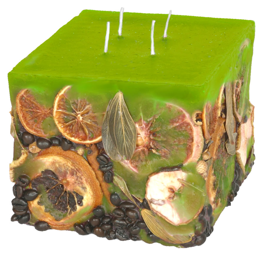Candle cuboid Potpourri Fruechte (fruits) lime green, 