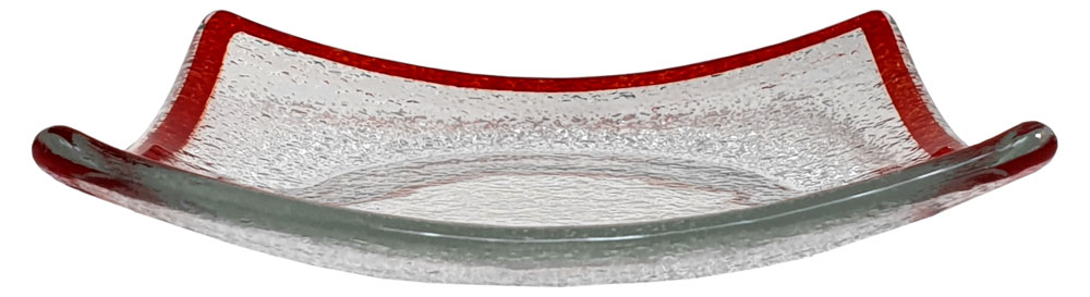 Glass plate with bordeaux edge, vaulted, 