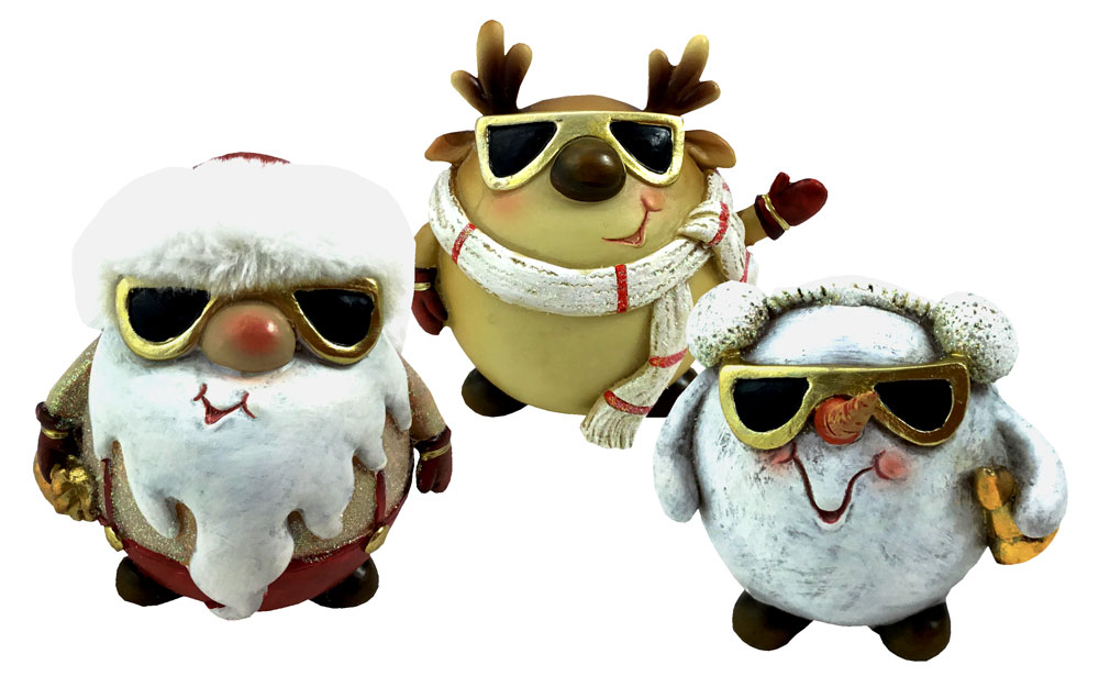 3er Set weihnachtliche Figuren mit Sonnenbrille, 5cm, 