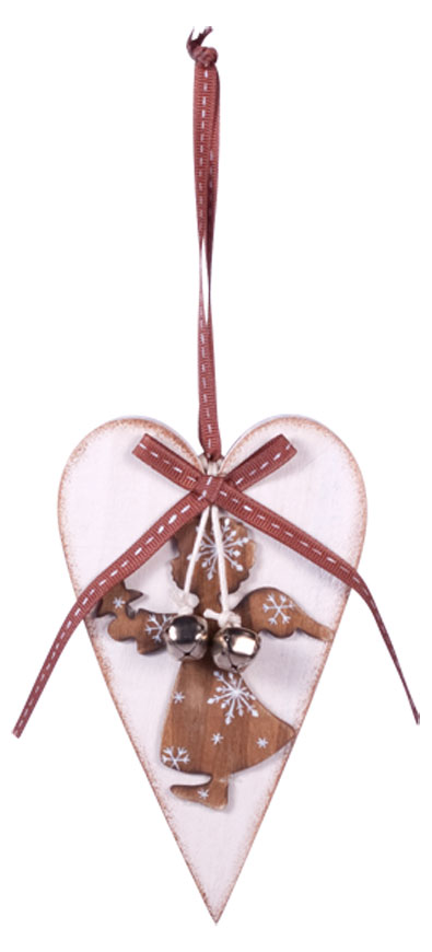 Wooden pendant heart with angel, 