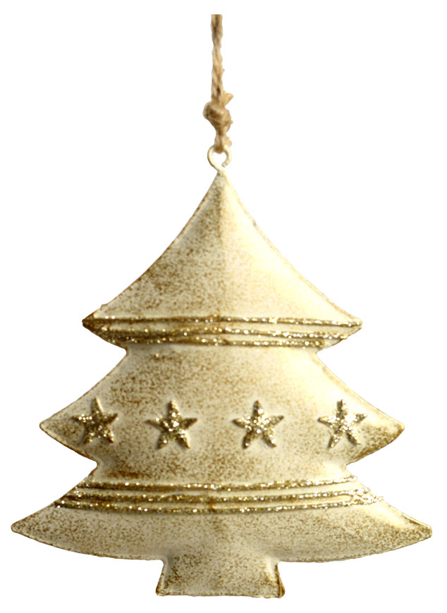 Metallanhänger Tanne mit Sternen, gold, 9.5cm, 