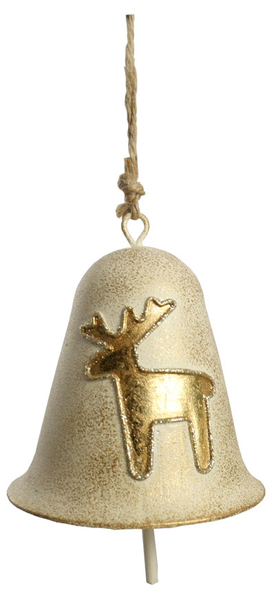 Metal bell with Reindeer, gold 10cm, 