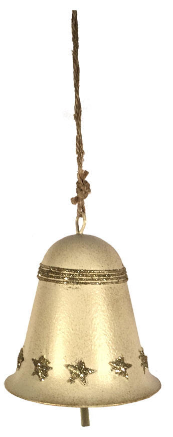 Metal bell with Stars, creme/gold, 8cm, 