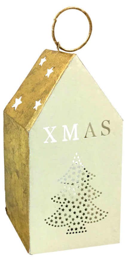 Teal light box "X-Mas" with Tree, creme/gold, 17x8.5cm, 