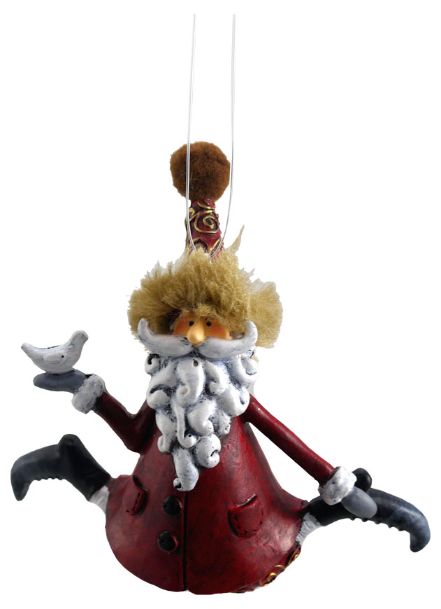 Pendant Father Christmas with bird, rot 10.5cm, 