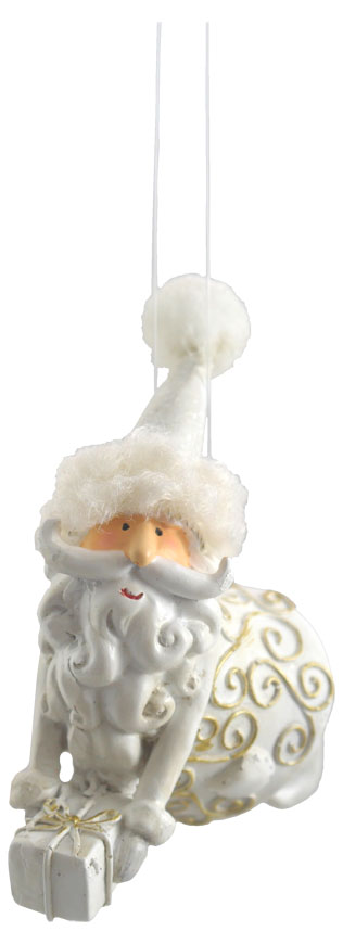 Pendant Father Christmas with Gift, white 9cm, 