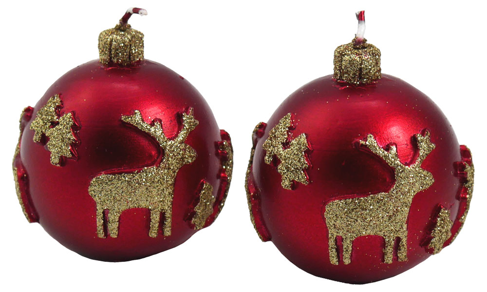 Candle bowl red with golden reindeers, set of 2, 